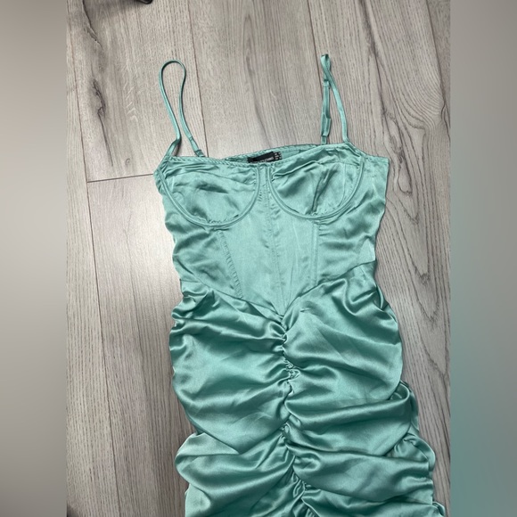 PrettyLittleThing teal satin dress - Picture 2 of 3
